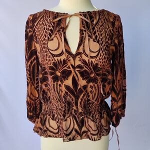 Laundry By Shelli Segal Brown 3/4 Sleeve Tie Front Blouse